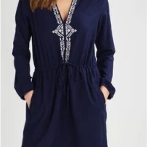 GAP Dark Blue Long Sleeve Dress with White Embroidery